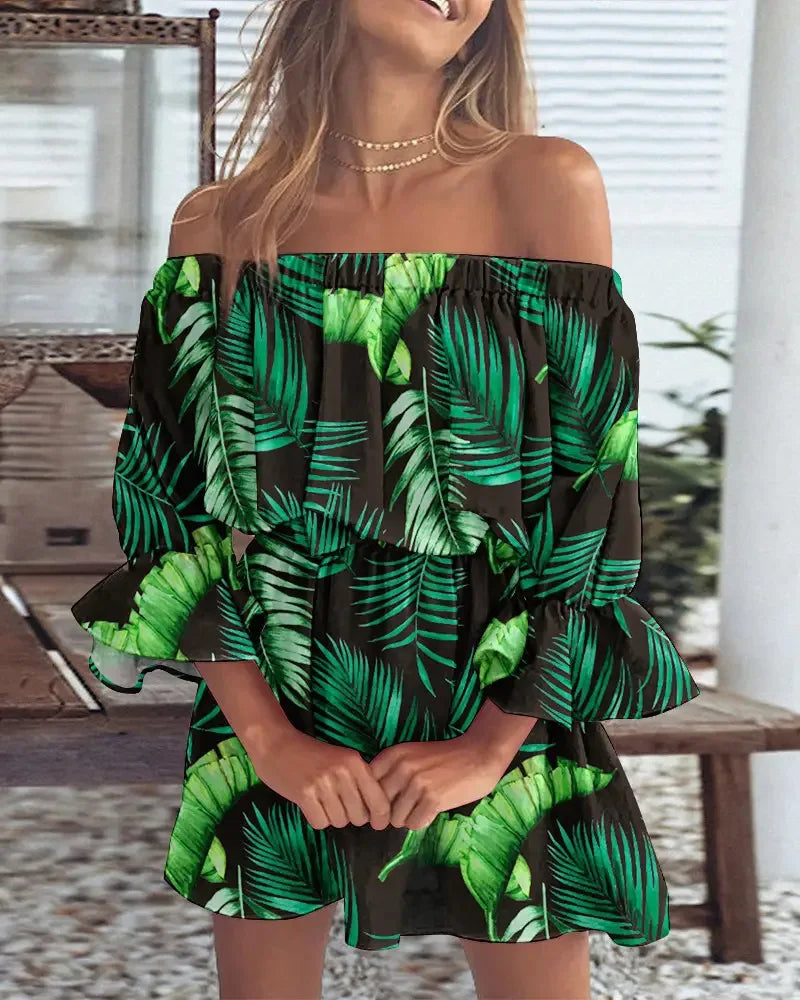 zomer mini jurk off shoulder print - Stella