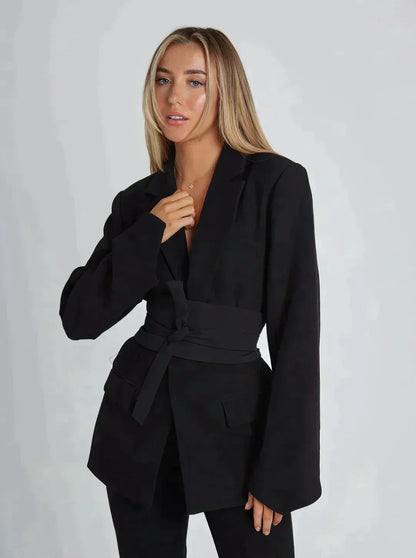 elegante lange blazer met riem - Audrey