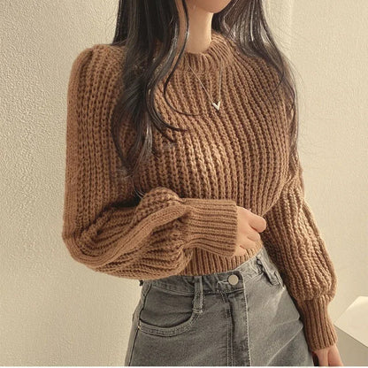 gebreide sweater top ronde hals effen cropped dames - Calista