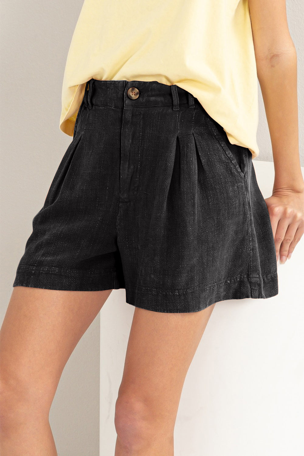 Plissé Shorts Hoge Taille Met Ceintuurlussen – Ericka