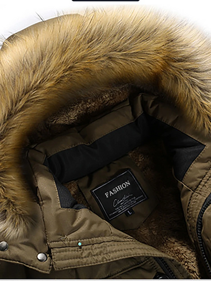 Heren parka winterjas met bont capuchon en fleece voering - Arnold