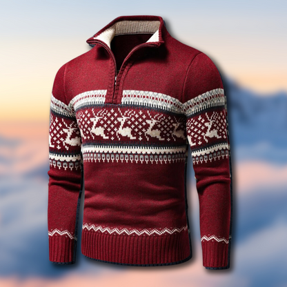 Warme kersttrui patronen half zip - Rudolph