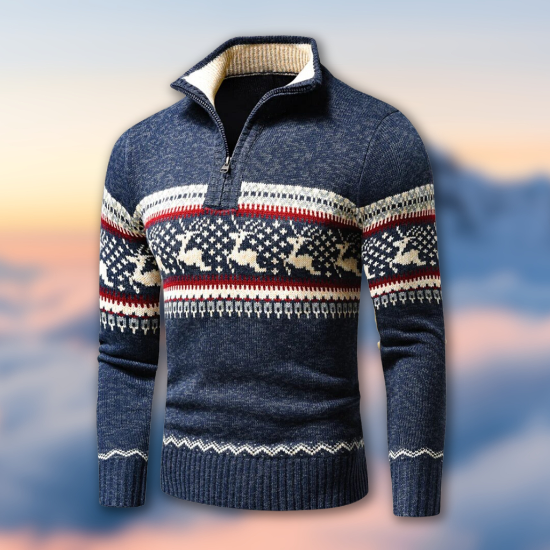 Warme kersttrui patronen half zip - Rudolph