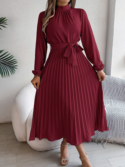 Damesjurk Elegante Opstaande Kraag & Geplooide Rok – Aleida