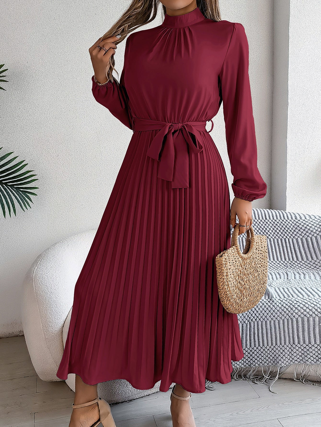 Damesjurk Elegante Opstaande Kraag & Geplooide Rok – Aleida