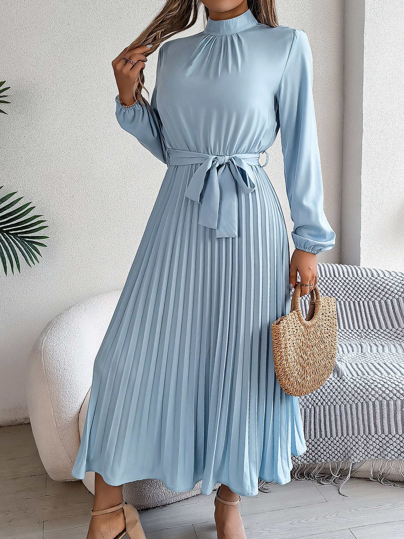 Damesjurk Elegante Opstaande Kraag & Geplooide Rok – Aleida