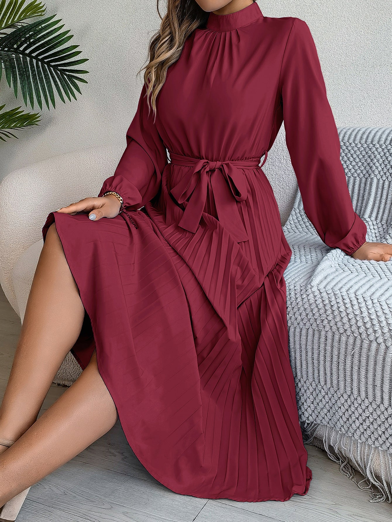 Damesjurk Elegante Opstaande Kraag & Geplooide Rok – Aleida