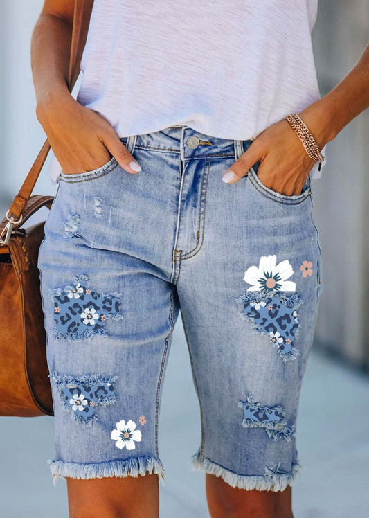 Jeans Korte Bloemenprint Comfortabel – Jhielle