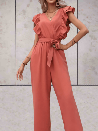 Nellie - Jumpsuit met ruches mouwen en taille koord