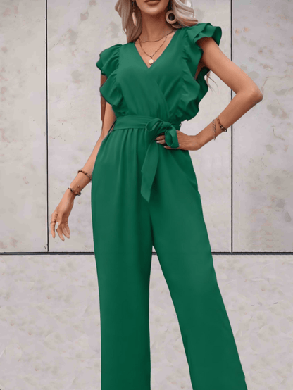 Nellie - Jumpsuit met ruches mouwen en taille koord