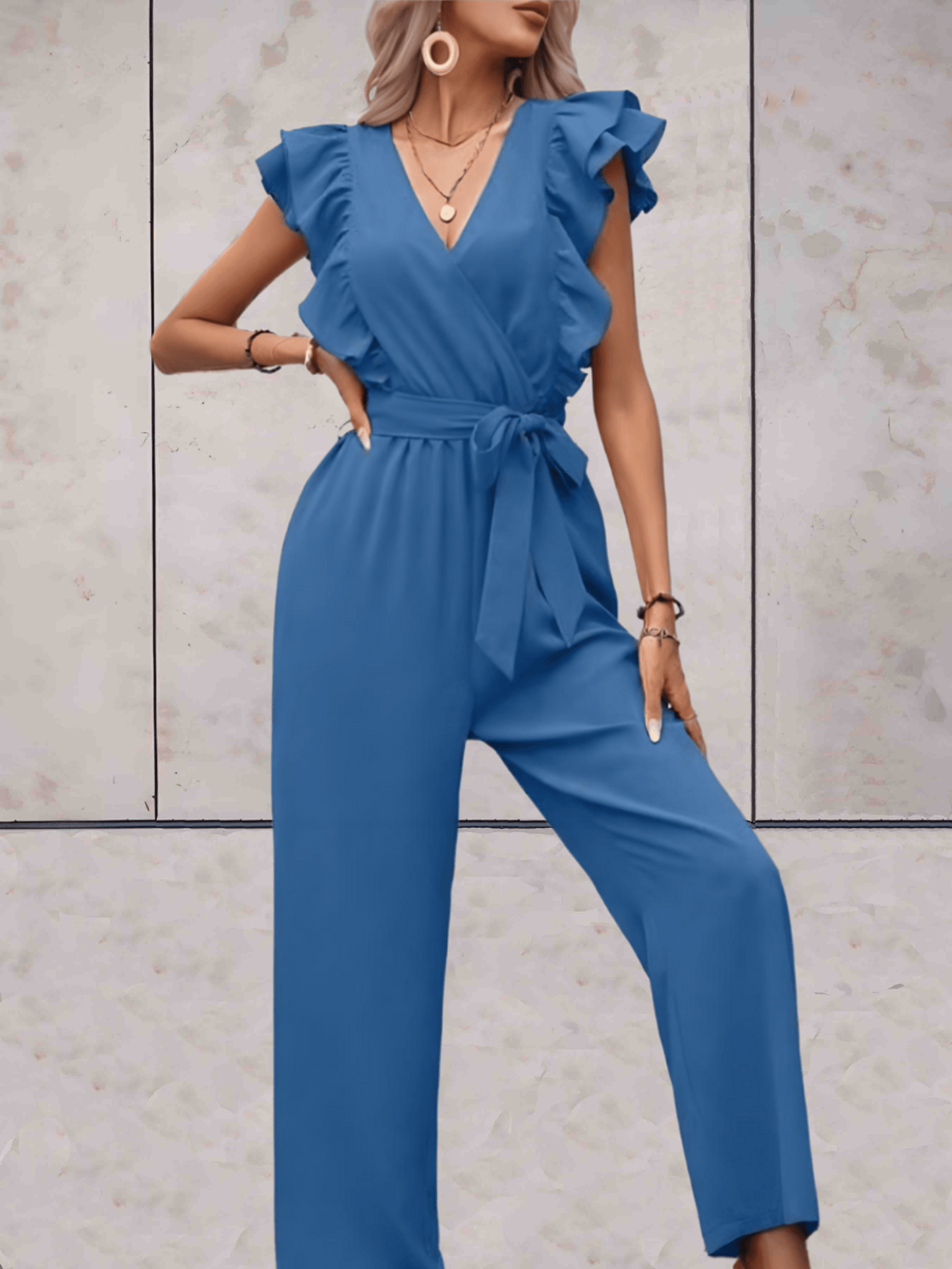 Nellie - Jumpsuit met ruches mouwen en taille koord