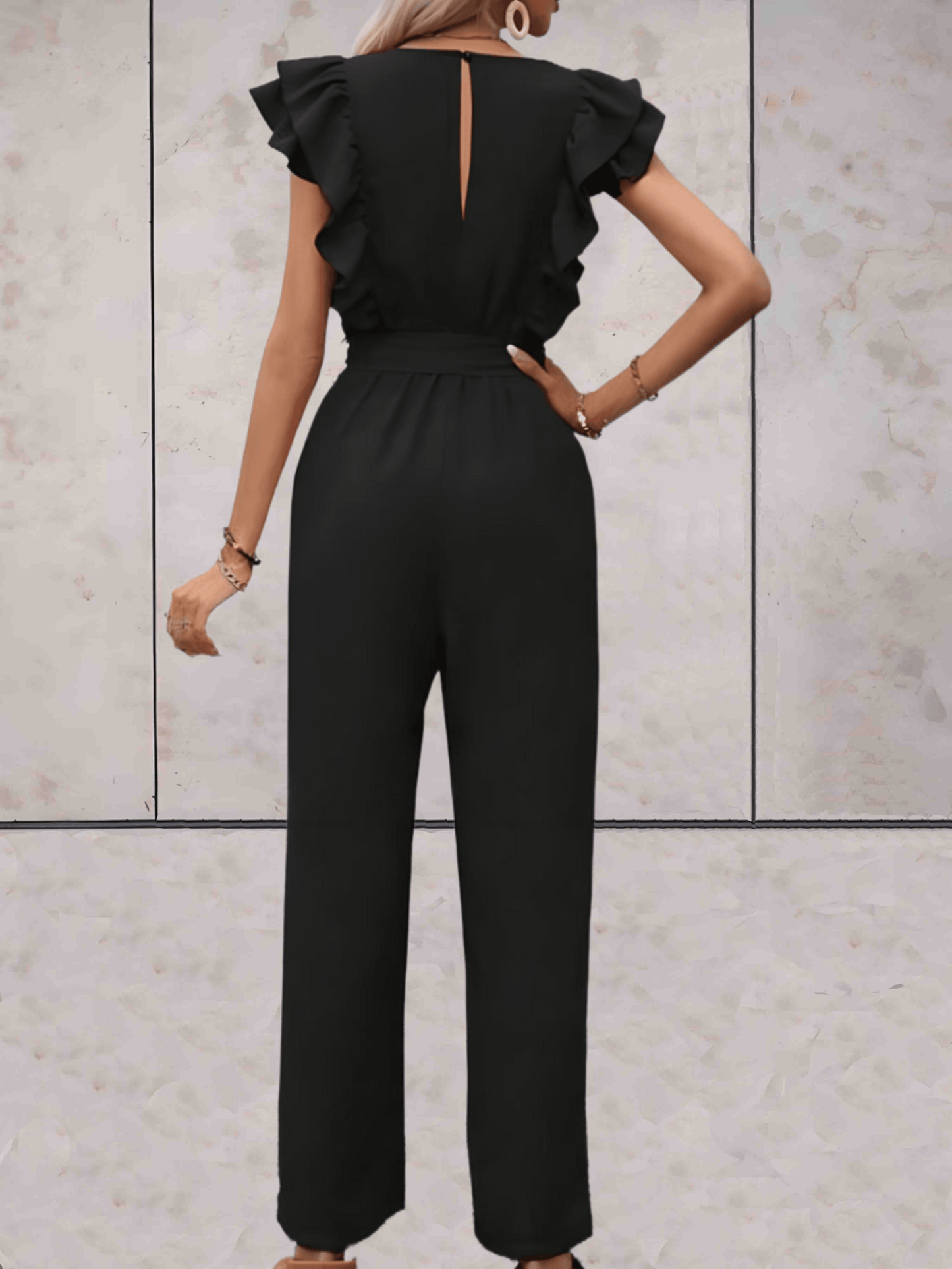 Nellie - Jumpsuit met ruches mouwen en taille koord