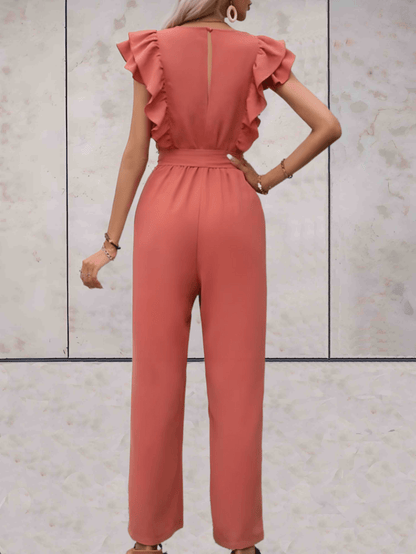 Nellie - Jumpsuit met ruches mouwen en taille koord