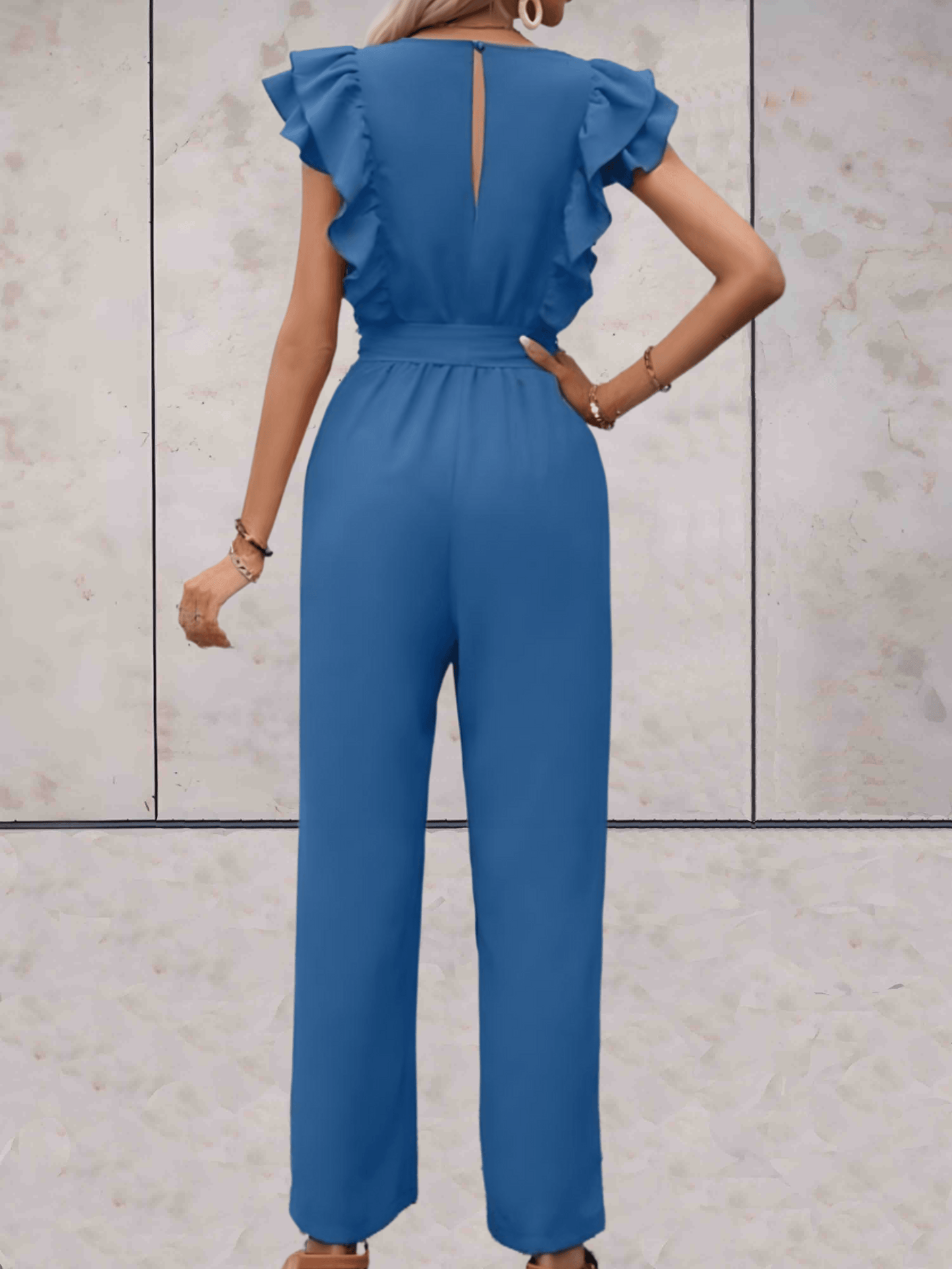 Nellie - Jumpsuit met ruches mouwen en taille koord