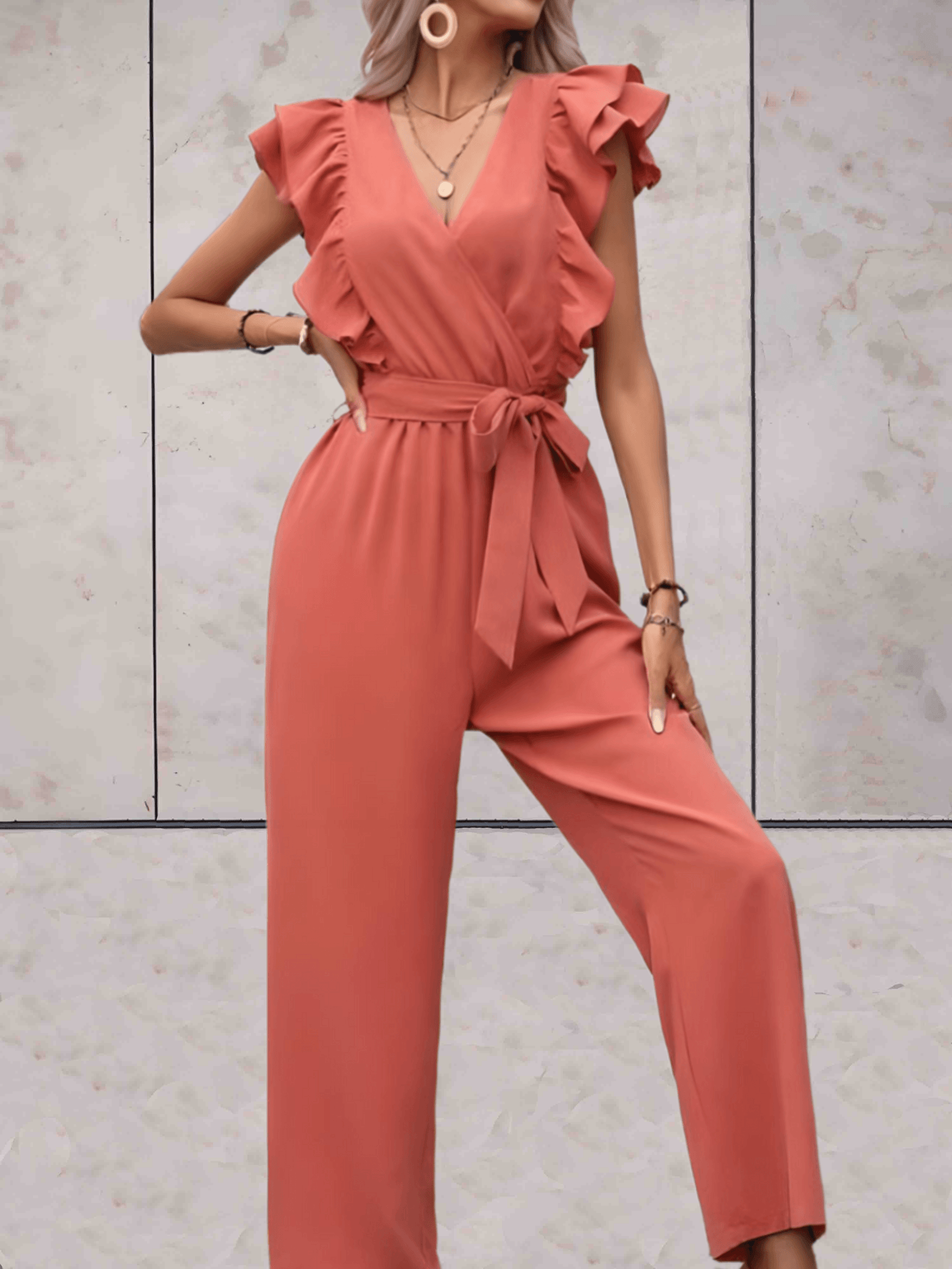 Nellie - Jumpsuit met ruches mouwen en taille koord