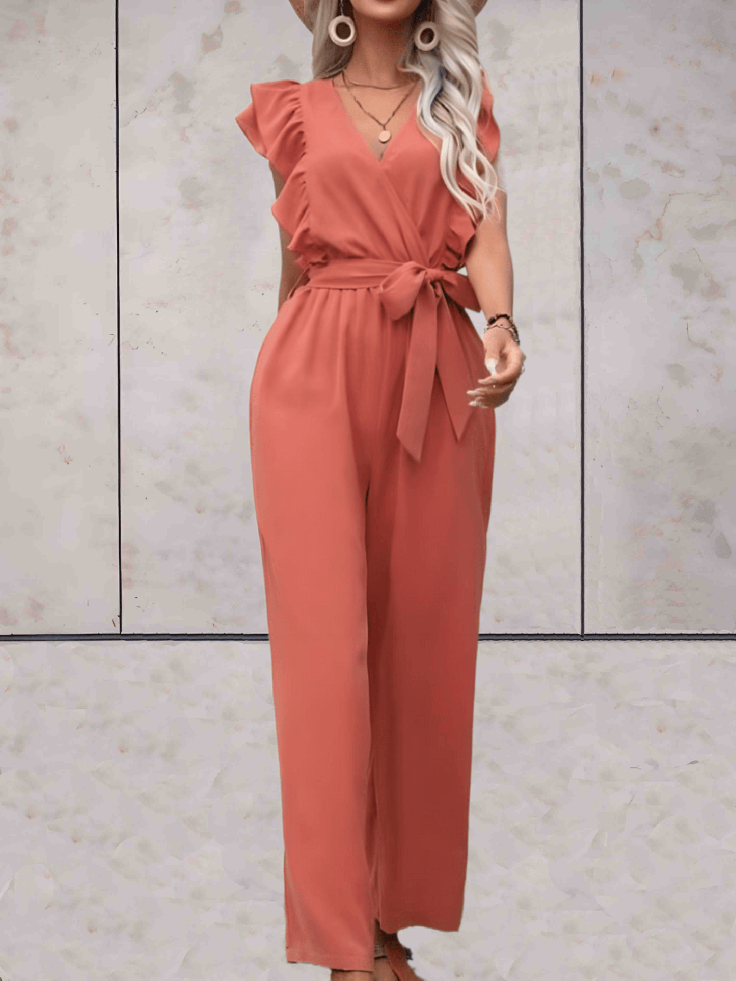 Nellie - Jumpsuit met ruches mouwen en taille koord