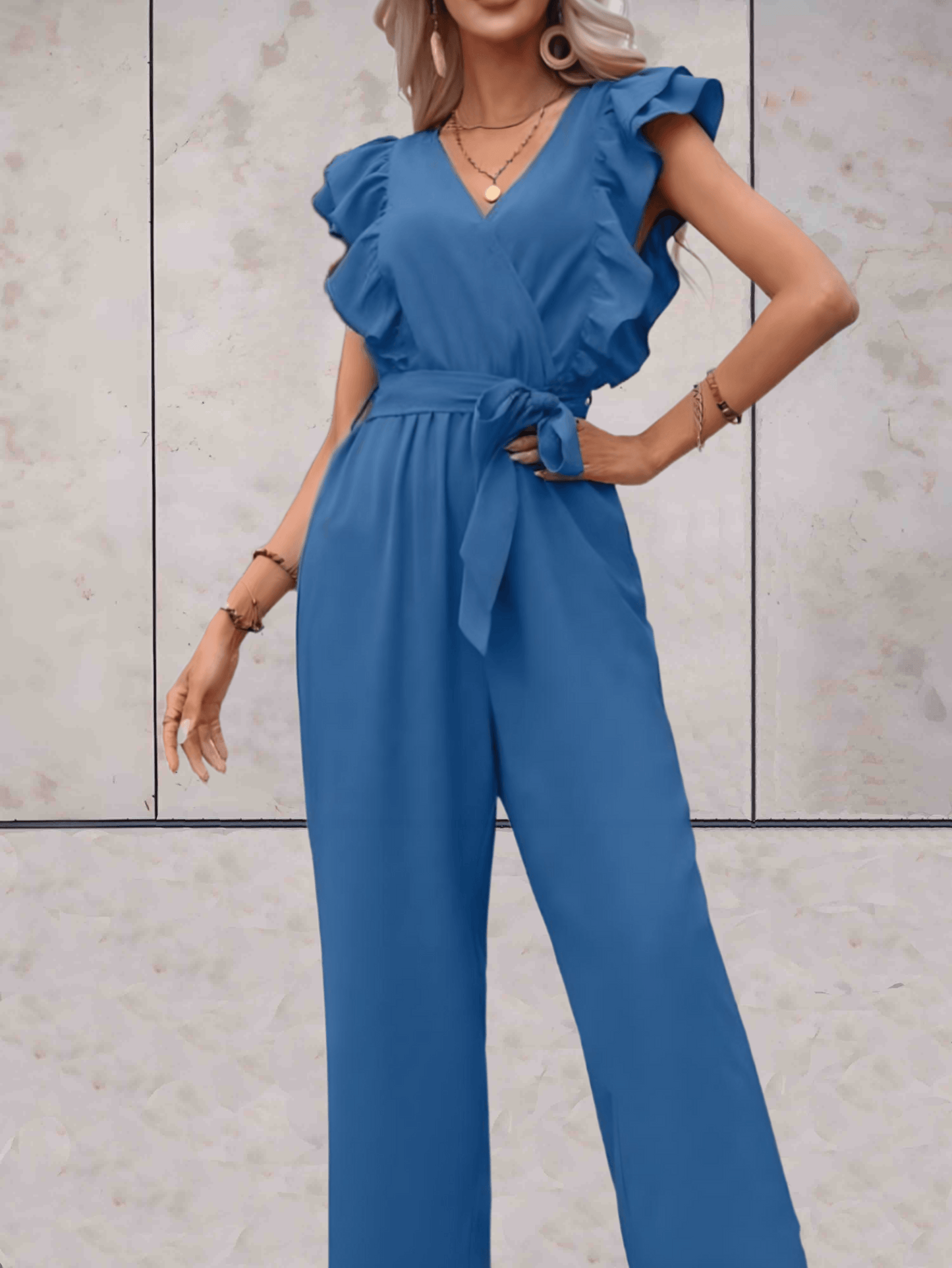 Nellie - Jumpsuit met ruches mouwen en taille koord