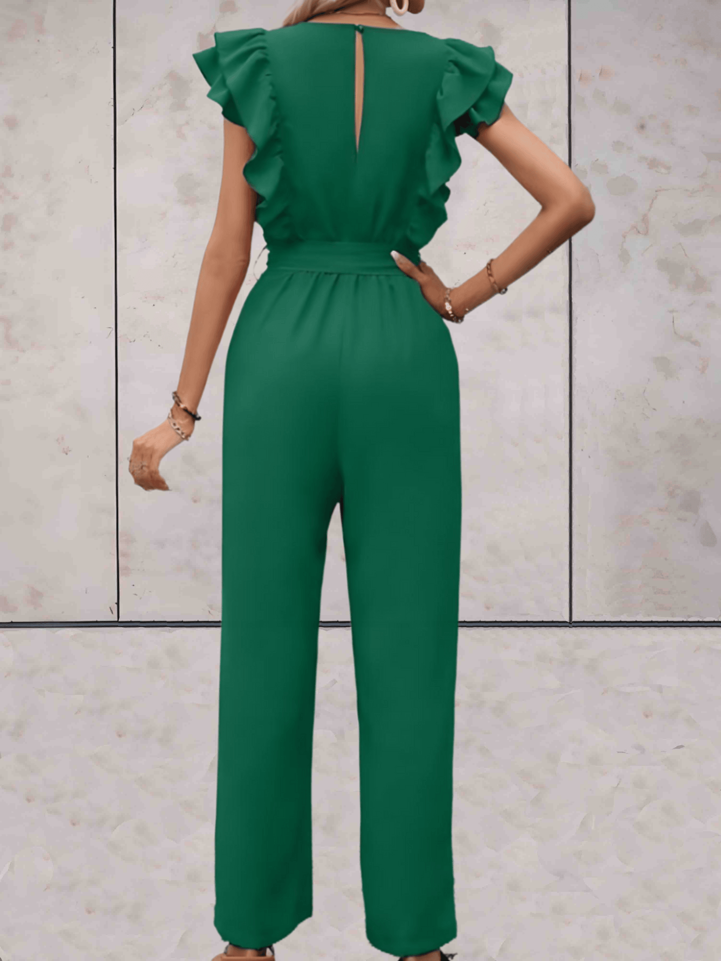 Nellie - Jumpsuit met ruches mouwen en taille koord