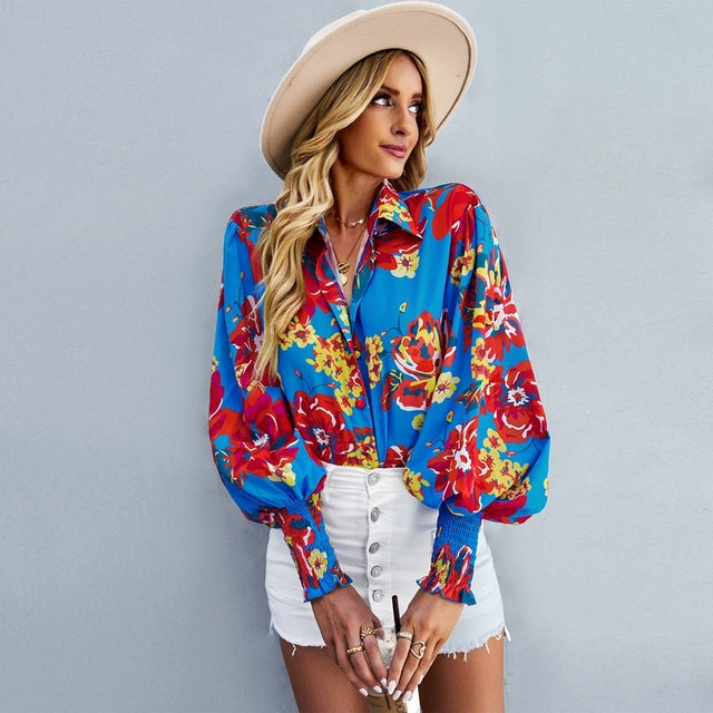 Casual oversized blouse abstracte print knoopsluiting lange mouwen - Mary