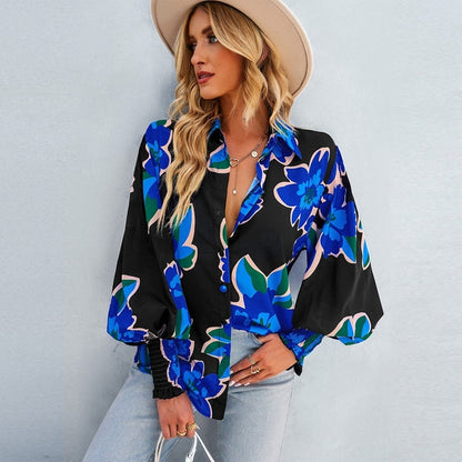 Casual oversized blouse abstracte print knoopsluiting lange mouwen - Mary