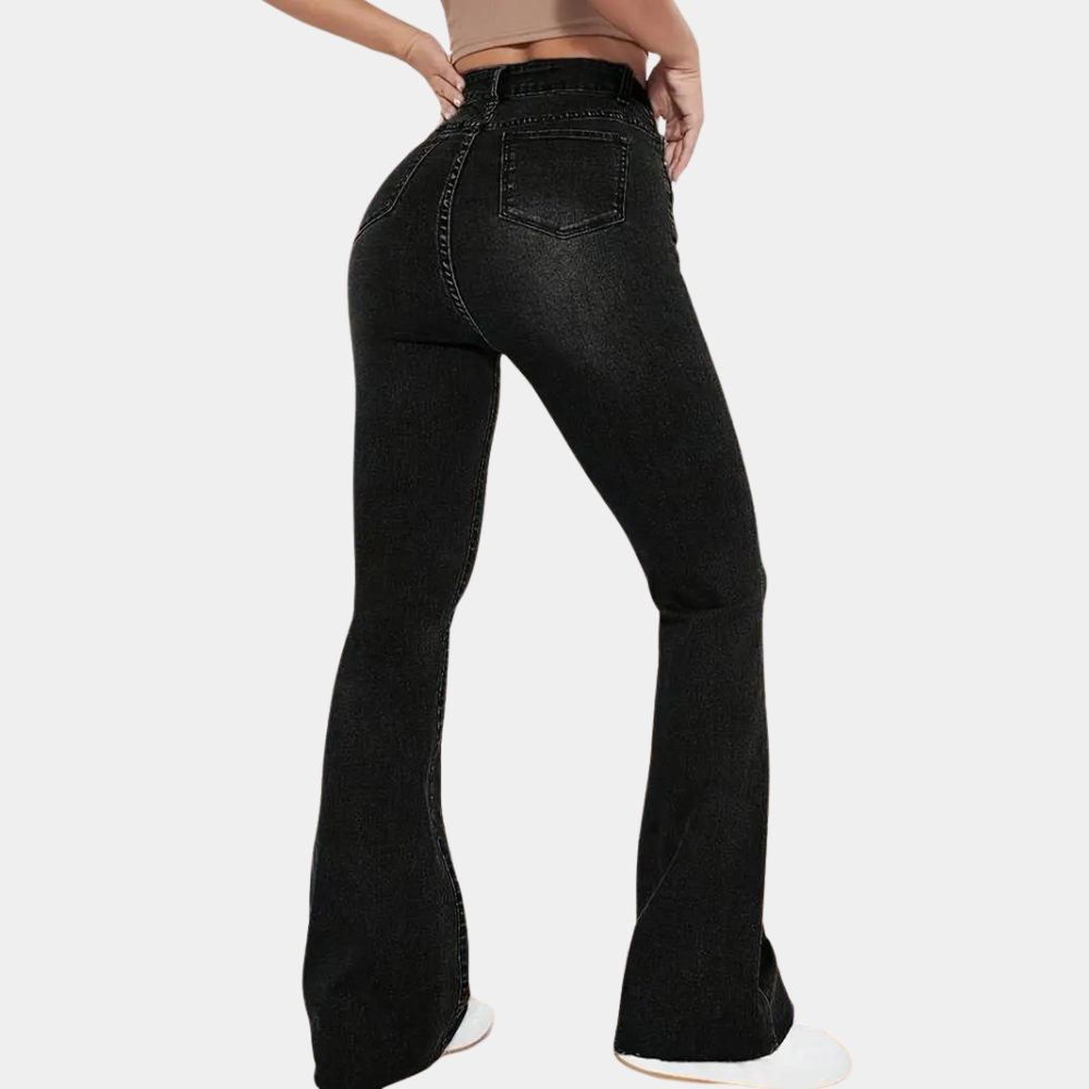 gewassen uitlopende jeans hoge taille zwart dames - Colette