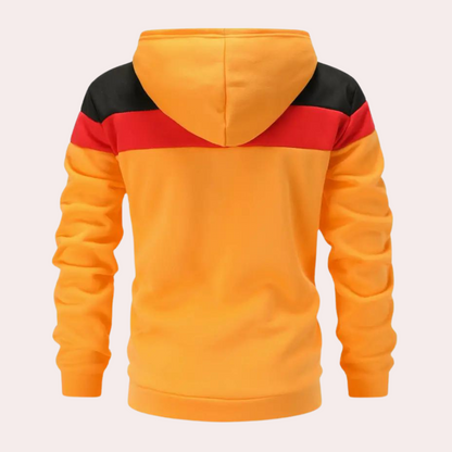 Casual oranje hoodie met kleurblok heren - Duits