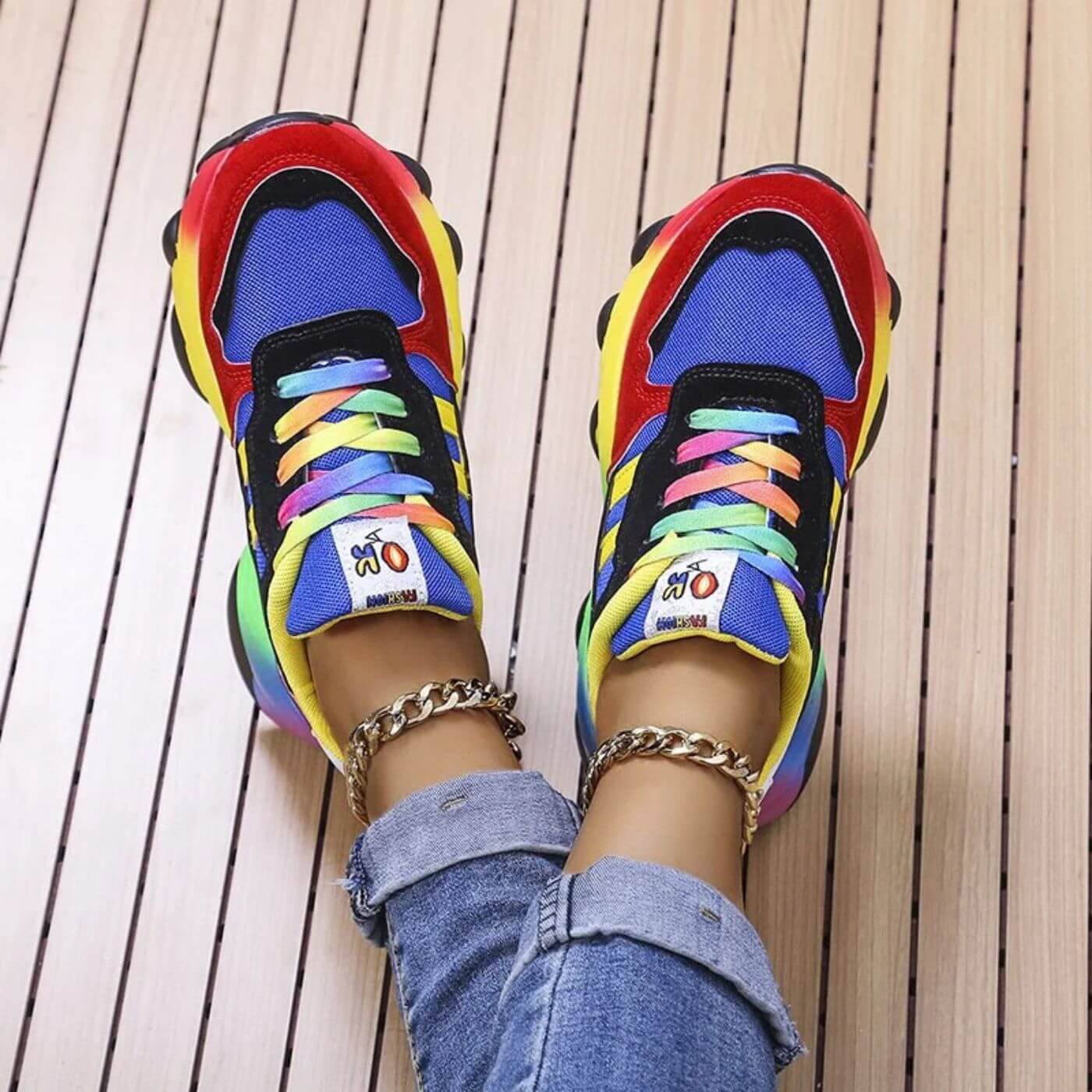 Sneaker Colorblock Design met Regenboogzool – Rufina