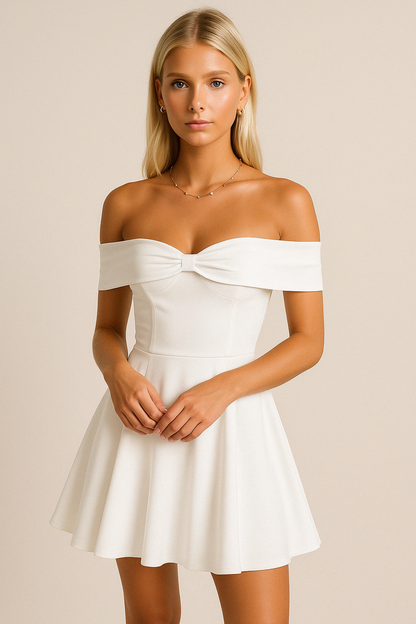 Off Shoulder Jurk A-Lijn Mini Lengte Ademend – Willeke
