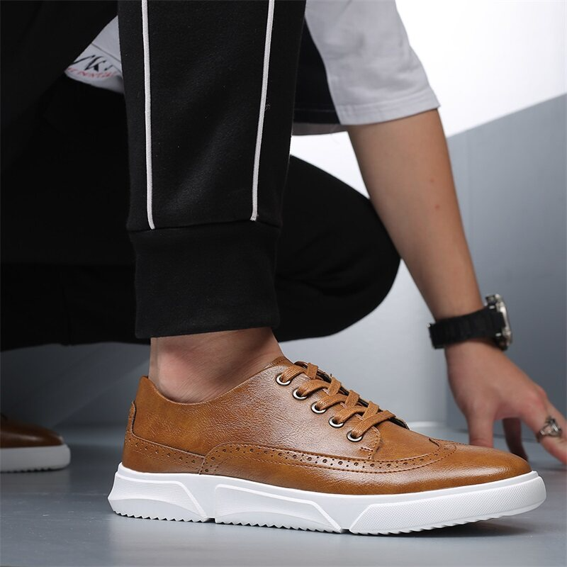 Mannen leren casual fashion platte ademende lace-up schoenen - Heijn