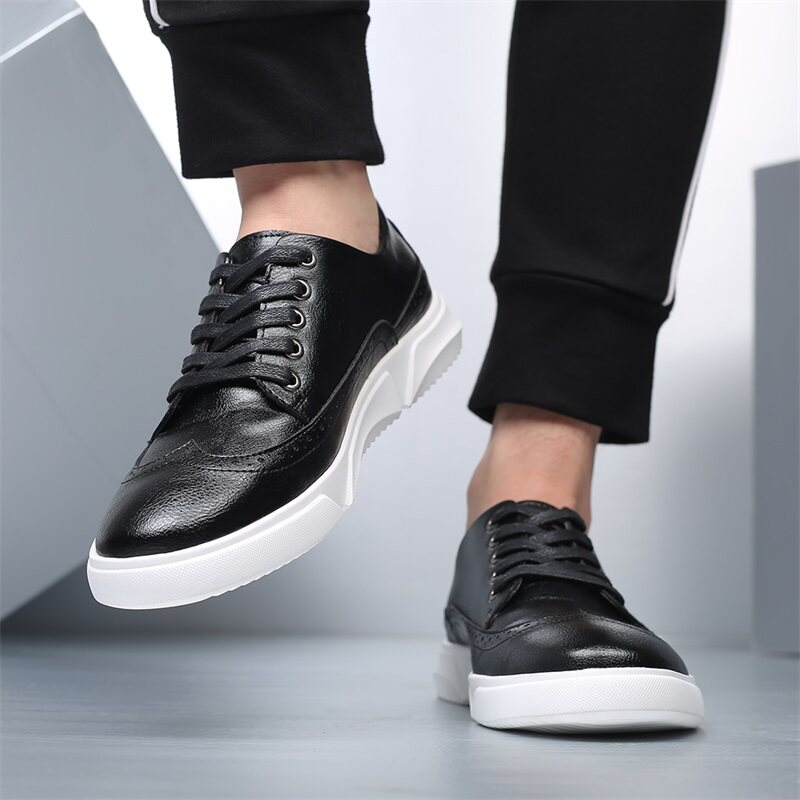 Mannen leren casual fashion platte ademende lace-up schoenen - Heijn