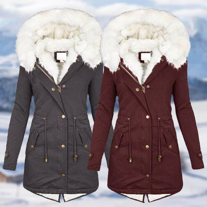 Dames winterjas lange parka bontrand capuchon - Isabel