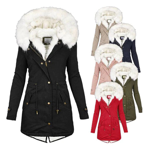 Dames winterjas lange parka bontrand capuchon - Isabel