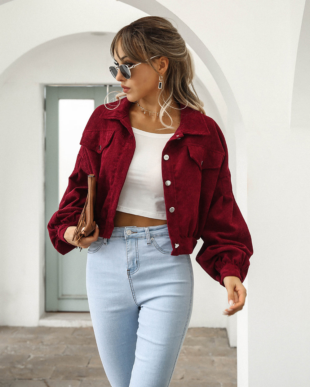 Corduroy jacket cropped knoopsluiting voor dames - Sabine