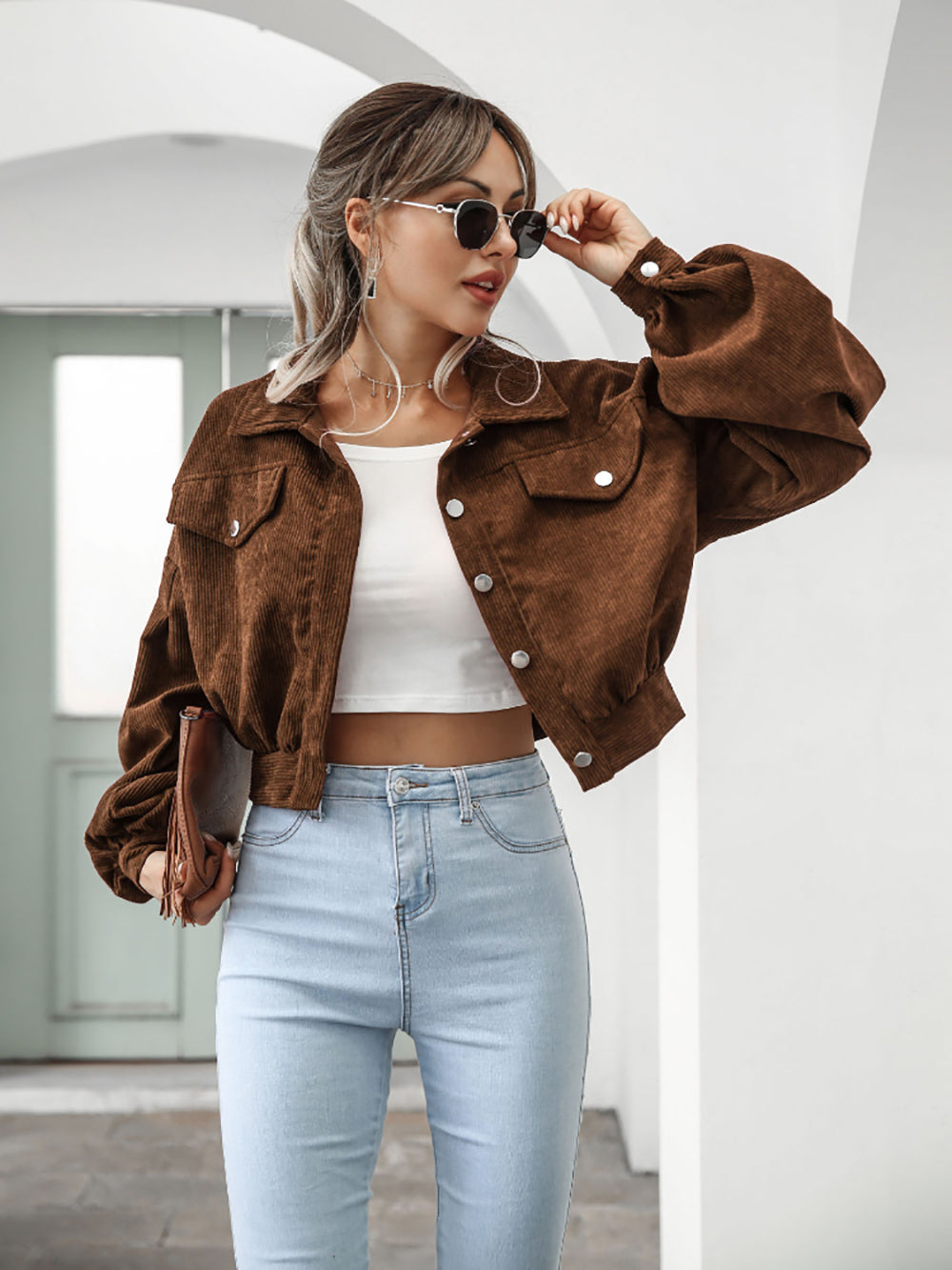 Corduroy jacket cropped knoopsluiting voor dames - Sabine