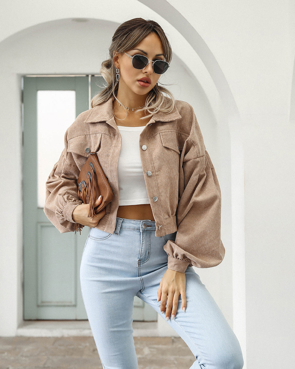 Corduroy jacket cropped knoopsluiting voor dames - Sabine