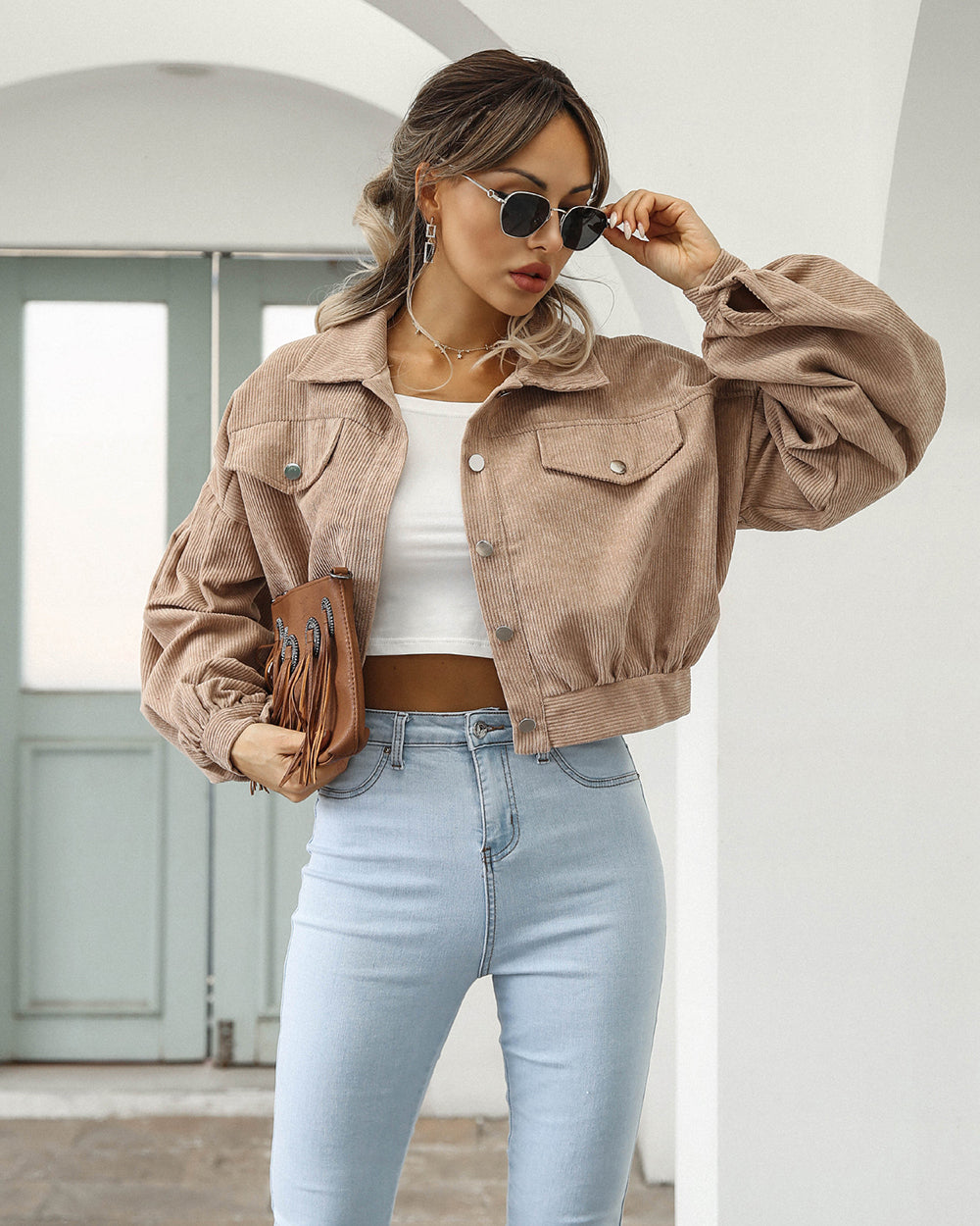 Corduroy jacket cropped knoopsluiting voor dames - Sabine