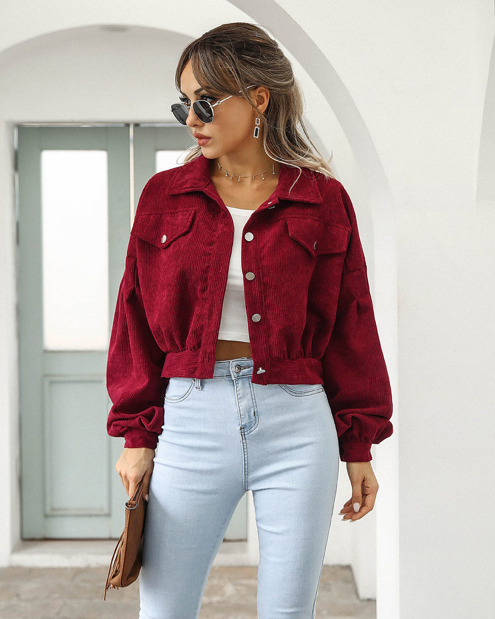 Corduroy jacket cropped knoopsluiting voor dames - Sabine