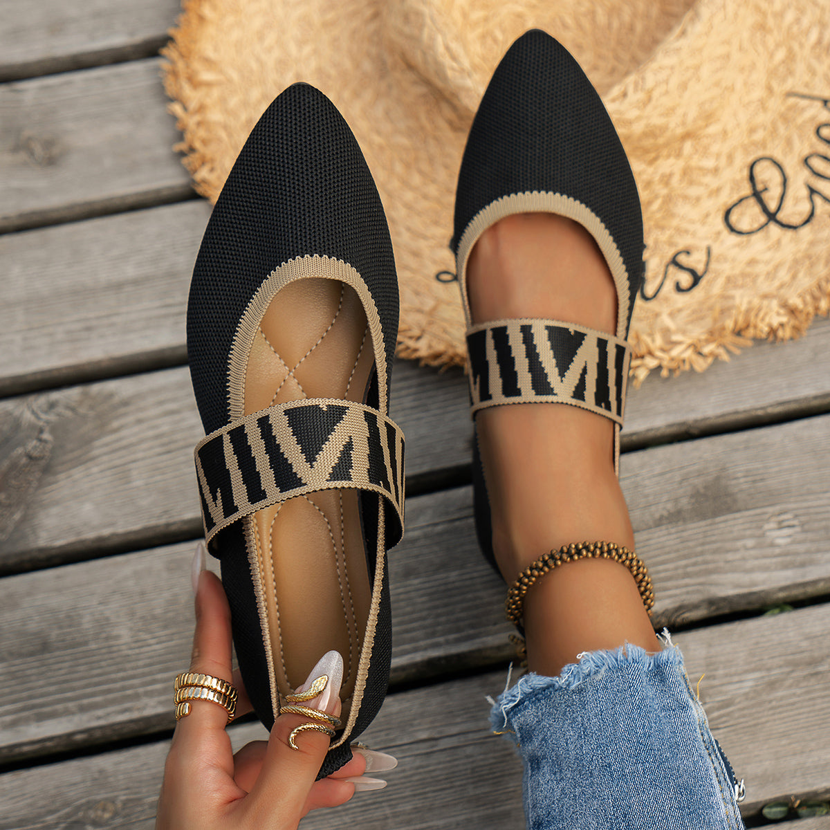 Ballerina Schoen Puntig Met Stretchband – Tamara