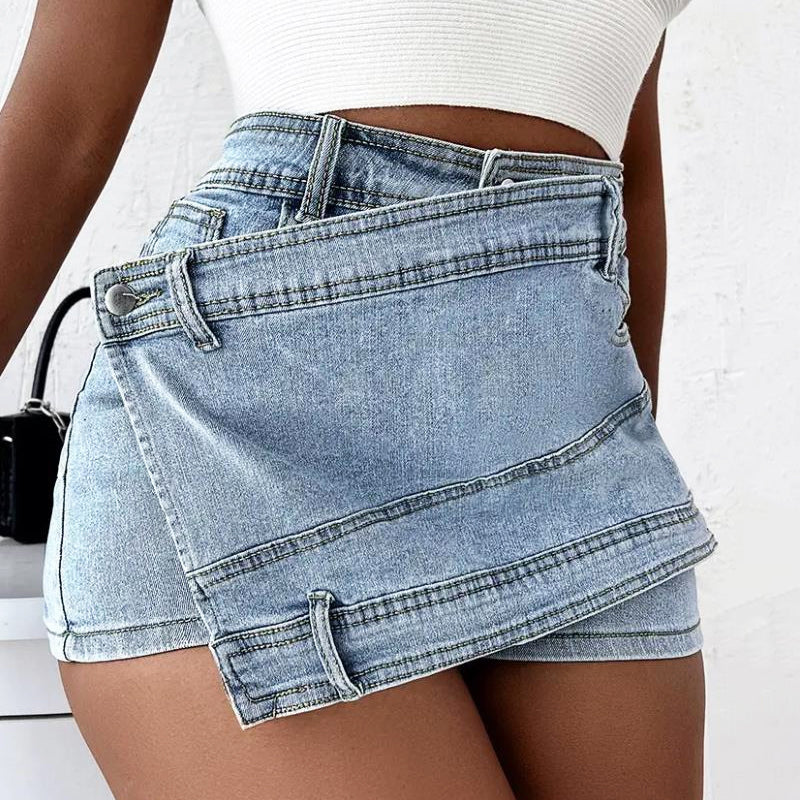 Denim Mini Rok Asymmetrische Wrapstijl – Violy