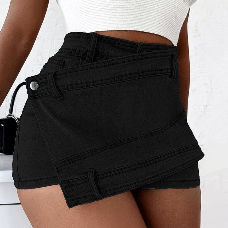 Denim Mini Rok Asymmetrische Wrapstijl – Violy