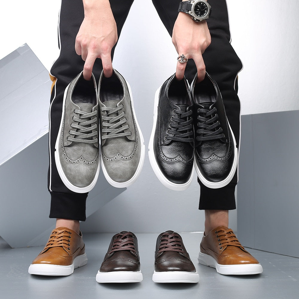 Mannen leren casual fashion platte ademende lace-up schoenen - Heijn