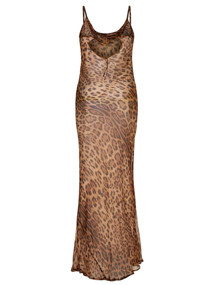 Panter maxi jurk spaghettibandjes bodycon - Melany