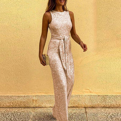 Glitter jumpsuit met tailleband backless dames - Iris