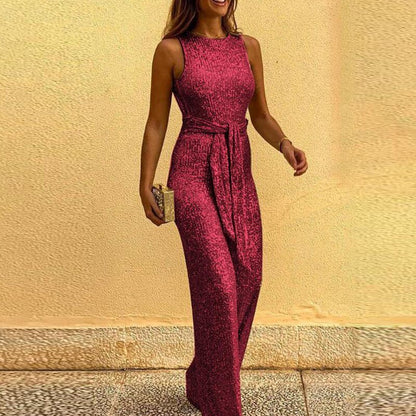 Glitter jumpsuit met tailleband backless dames - Iris