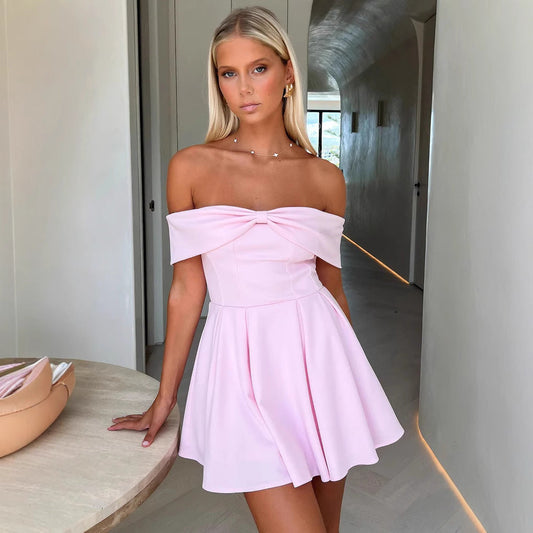 Off Shoulder Jurk A-Lijn Mini Lengte Ademend – Willeke