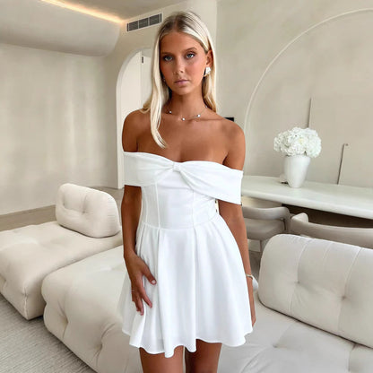 Off Shoulder Jurk A-Lijn Mini Lengte Ademend – Willeke