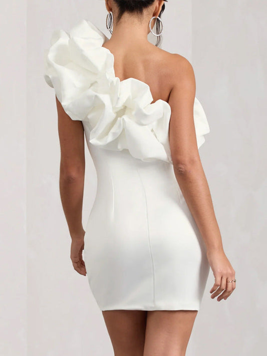 One-Shoulder Mini Jurk Ruffle Detail Slim Fit – Yarah
