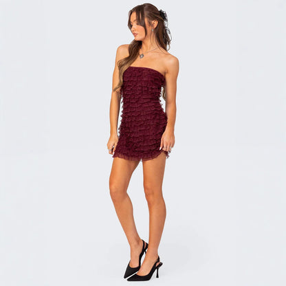 Strapless Mini Jurk Luxe Ruches Bodycon Pasvorm – Fiene