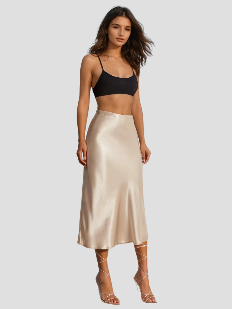 Midi Rok Elegante Satijnen Afwerking – Catharina