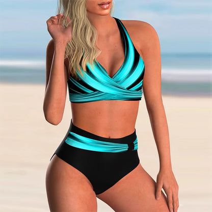 Bikini Set Kleurblok Hoog Taille Trendy – Petronella